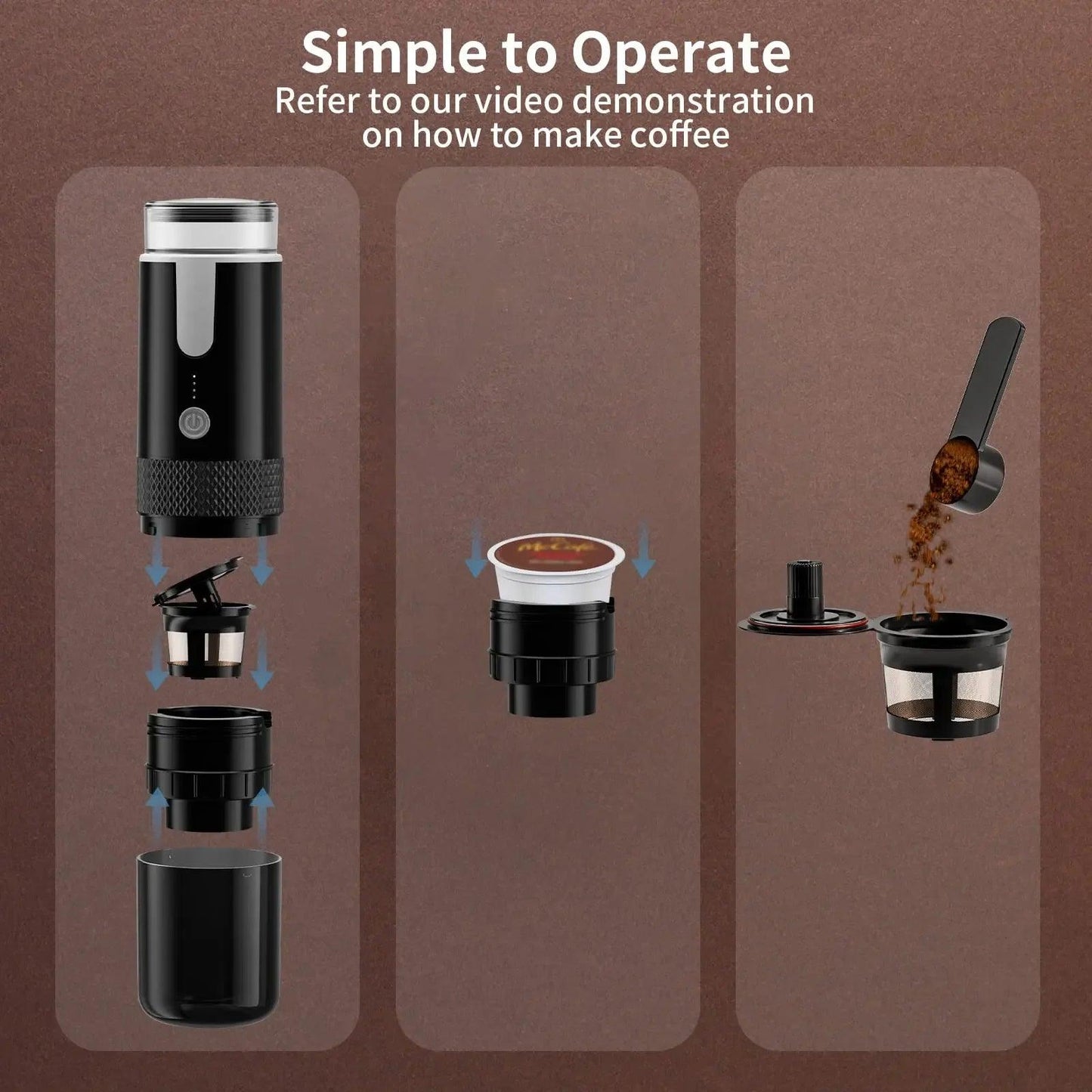 Portable Wireless Coffee Maker Automatic  Capsule Ground Coffee Brewer Machine Fit Coffee Powder and Coffee Capsule