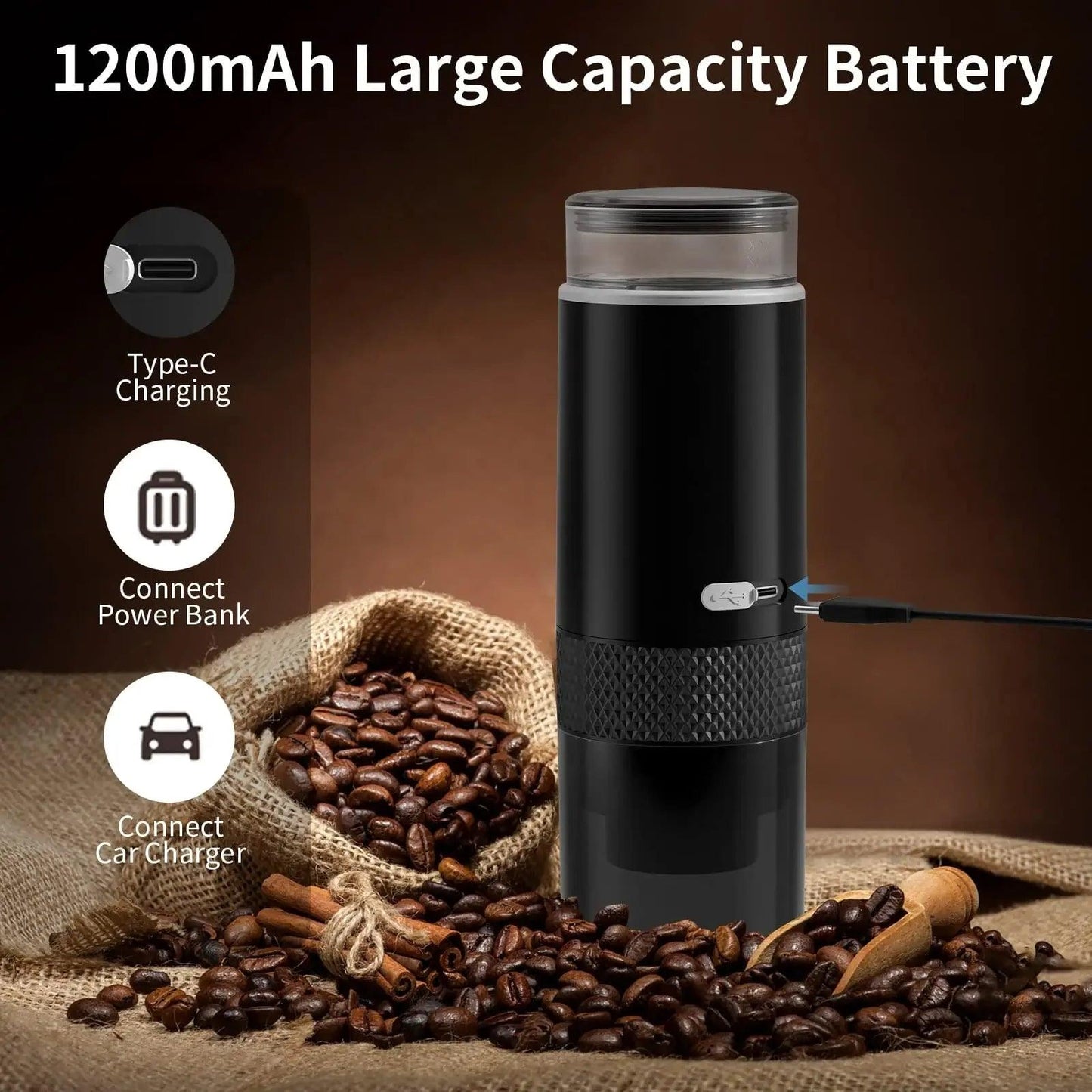 Portable Wireless Coffee Maker Automatic  Capsule Ground Coffee Brewer Machine Fit Coffee Powder and Coffee Capsule