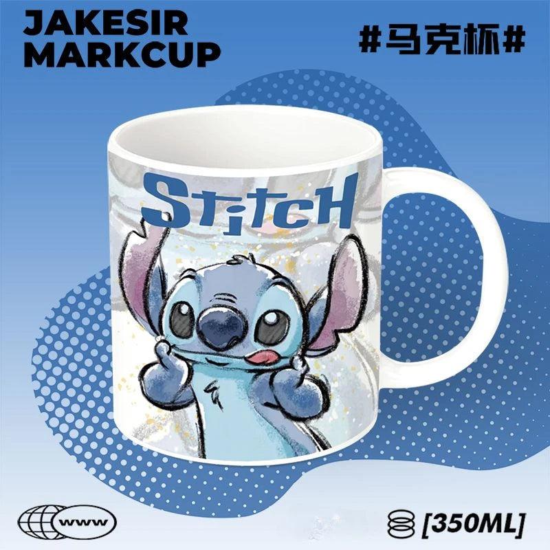 Disney 2pcs Cute Stitch Cartoon Ceramic Mug Breakfast Spoon Creative Pattern Stitch Coffee Tea Mug Office Mug Gift