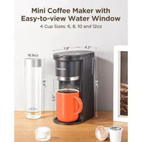 Mini Coffee Maker Single Serve, Instant One Cup  K Cup & Ground Coffee, 6 to 12 Oz Brew Sizes, Capsule Coffee Machine， Black