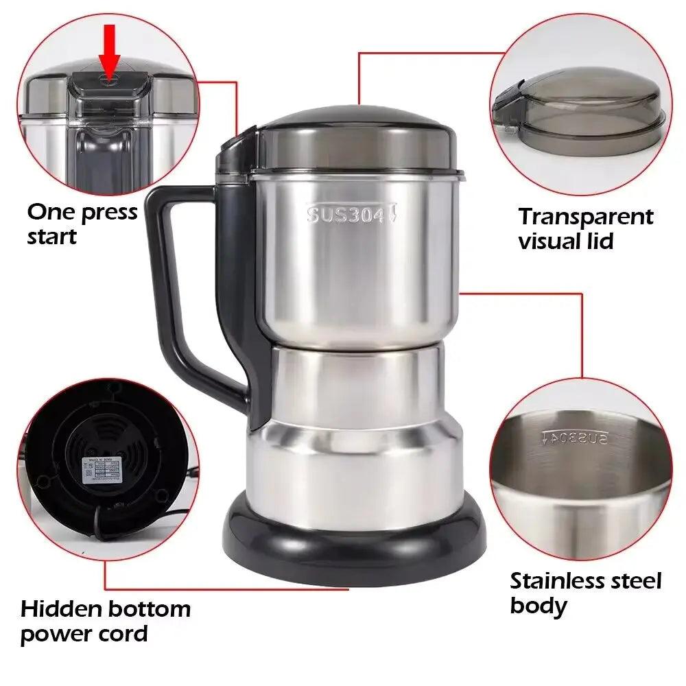 2024 NEW Electric Coffee Grinder Stainless Steel High-power Cereal Nuts Beans Spices Grains Grinding  cafe Blenders for kitchen