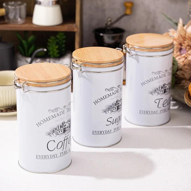 3pc/Set Coffee Bean Airtight Kitchen Food Storage Organizer Container Box Food-grade Storage Fresh Breathing Sugar Tea Iron Cans