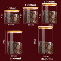 Square Glass Storage Jars with Bamboo Lid for Coffee Beans Grains Noodles food Storage Containers  Kitchen Organizers Storage