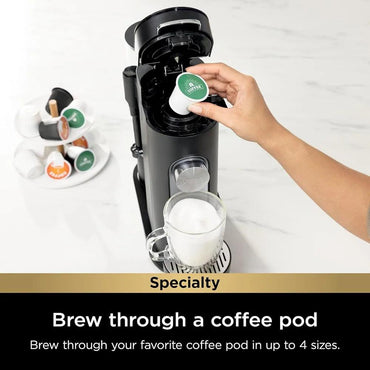 Specialty Single-Serve Coffee Maker, K-Cup Pod Compatible, Brews Grounds, Compact Design, Built-In Milk Frother coffee machine .