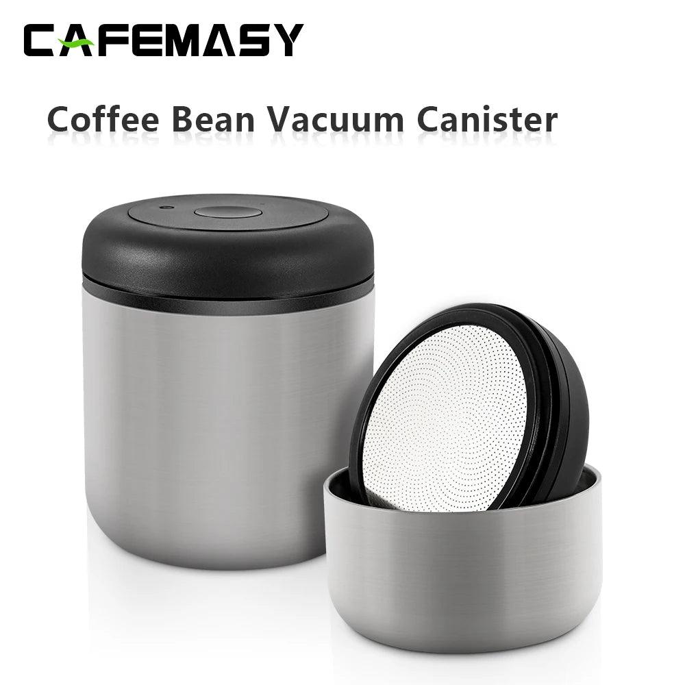 CAFEMASY 0.4/0.7/1.2L Stainless Steel Vacuum Sealed Tank Coffee Bean Airtight Storage Jar Kitchen Food Container Box Bean Cans