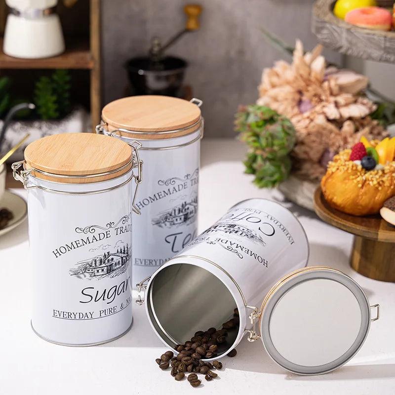 3pc/Set Coffee Bean Airtight Kitchen Food Storage Organizer Container Box Food-grade Storage Fresh Breathing Sugar Tea Iron Cans